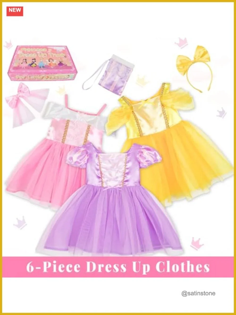 Toddler Girl Princess Dress Up Trunk - 6 Pcs Costume Set Fancy Dress Outfit 2T